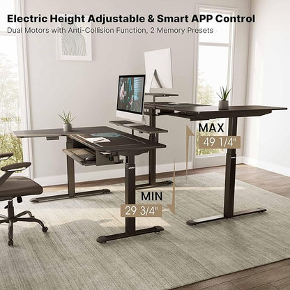 EUREKA ERGONOMIC Standing Desk (61"x43")- L Shaped Desk with Keyboard Tray Adjustable Height Sit Stand Computer Desk Corner Gaming Ergo Desk w Memory Presets, Monitor Stand, LED/USB/Dual Motor, Left