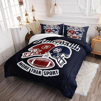 Datura home American Football Comforter Set Vintage Navy American Football Printed Quilt Bedding Set with 1 Comforter and 2 Pillowcases for Boys and Girls Bedroom All Season(Football Navy Twin)