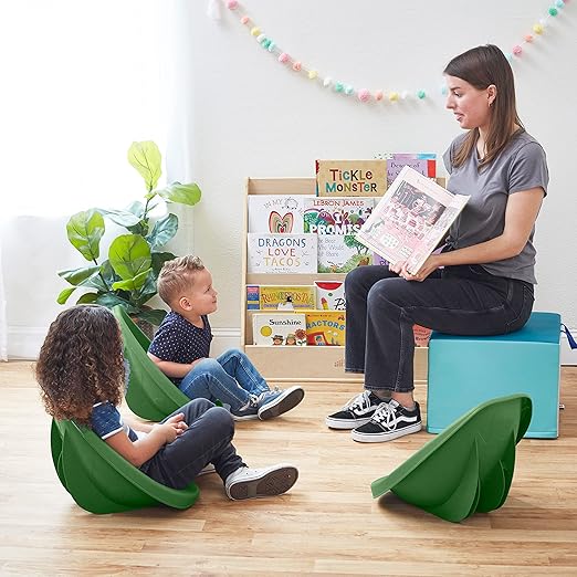 ECR4Kids Leaf Floor Seat, Rocker Chair, Hunter Green, 6-Piece