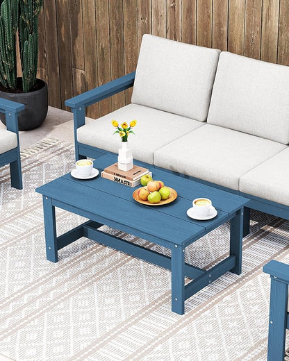 SERWALL HDPE Patio Coffee Table for Balcony, Deck, Blue