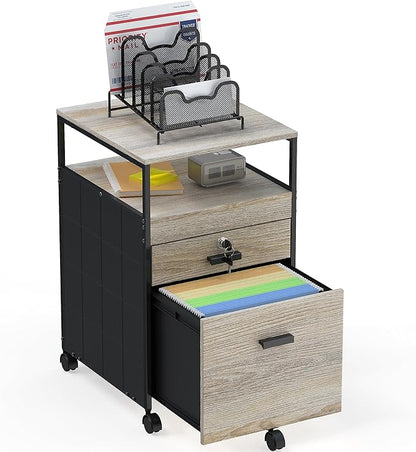 SHW Rolling File Cabinet w/ 2 Drawers & Open Shelf, Maple