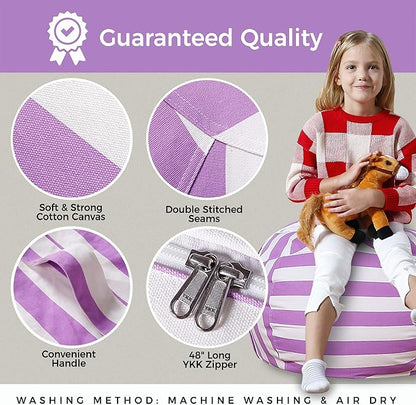 Aubliss Stuffed Animal Bean Bag Storage Chair (Purple/White Striped, Medium (32''))