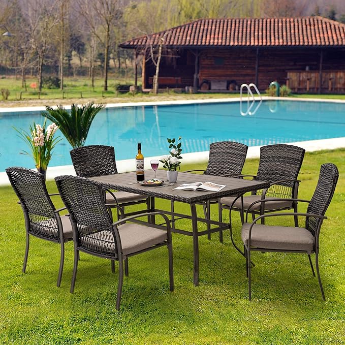 Pamapic 6 Piece Patio Dining Chair, Outdoor Dining Chair, Patio Wicker Chair for Backyard Garden Deck Poolside/Removable Cushions(Beige)
