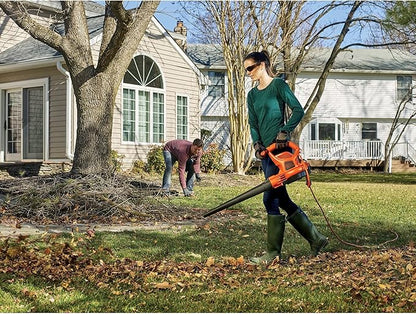 BLACK+DECKER Electric Leaf Blower, Leaf Vacuum and Mulcher 3 in 1, 250 mph Airflow, 400 cfm Delivery Power, Reusable Bag Included, Corded (BEBL7000)