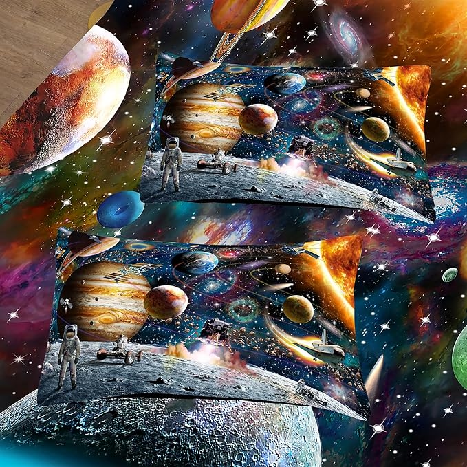 Tailor Shop 5 Pcs Outer Space Comforter Sets Queen Bed in A Bag for Teen Boys Kids,Galaxy Bedding Set with Space Sheets Fitted Bed Sheet (1 Comforter, 1 Flat Sheet, 1 Fitted Sheet, 2 Pillowcases)
