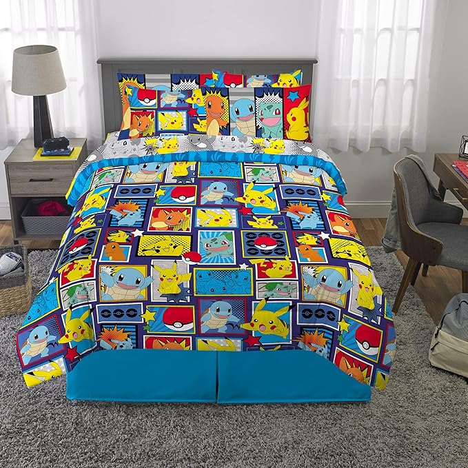 Franco Kids Bedding Super Soft Comforter and Sheet Set with Sham, 7 Piece Full Size, Pokemon