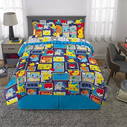 Franco Kids Bedding Super Soft Comforter and Sheet Set with Sham, 7 Piece Full Size, Pokemon