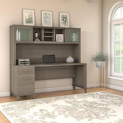 Bush Furniture Somerset 72W Office Desk with Drawers and Hutch in Ash Gray