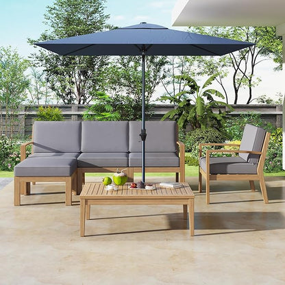 4 Piece Acacia Wood Patio Furniture L-Shaped Outdoor Sectional Sofa Coffee Table, FSC Certified Conversation Set w/Beige Cushions for Garden Backyard
