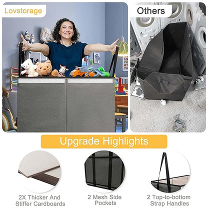 Large Toy Box for Boys Girls Toy Chest Kids Toy Storage Organizer Collapsible Toy Storage Bin Basket with Two Mesh Pockets for Nursery Playroom Bedroom Living Room Organization