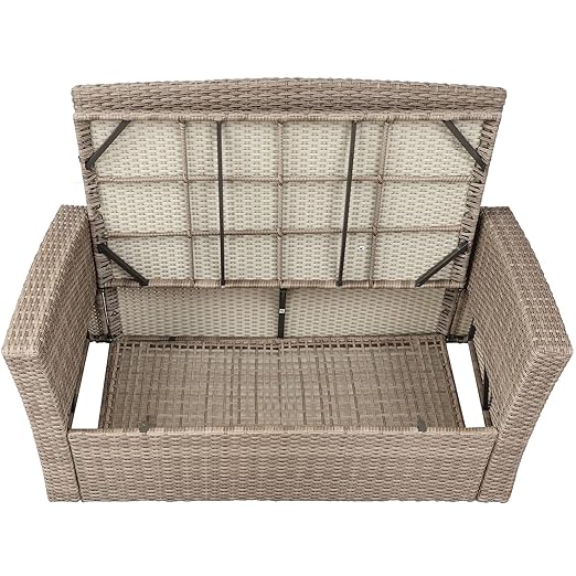 Set, 4 Piece Outdoor Wicker Rattan Sectional Sofa with Glass Table, Ottoman and Soft Cushions, Front Porch Apartment Patio Furniture for Backyard Lawn Garden, Onesize, E-Gray-e