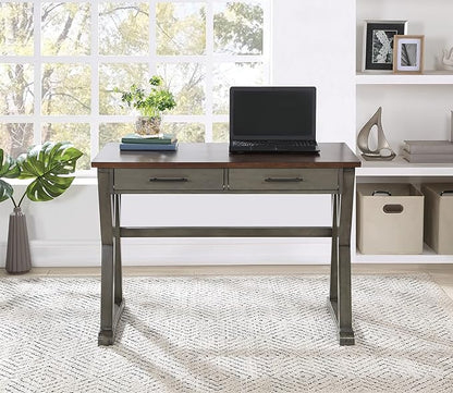 OSP Home Furnishings Jericho Rustic 42 Inch Writing Desk with 2 Drawers and Burnished Decorative Hardware, Slate Gray