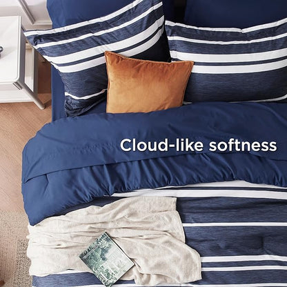 Bedsure Twin XL Comforter Set, Extra Long 5 Pieces Navy Striped Twin XL Bedding Sets, All Season Dorm Room Essentials with 1 Pillow Sham, Flat Sheet, Fitted Sheet and 1 Pillowcase