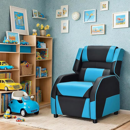 RACER Larger Kids Gaming Chair Leather Recliner Sofa Children Ages 3-12, BlackBlue