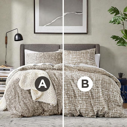 Hyde Lane Full/Queen Comforter Set, Taupe Boho Modern Aesthetic Soft Bedding, Plaid Lines Pattern Neutral Bed Sets for All Season, 3 Pieces includes 1 Comforter, 2 Shams (90"x 90")