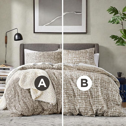Hyde Lane Twin/Twin XL Kids Comforter Set, Taupe Boho Modern Aesthetic Bedding, Teen Boys Plaid Lines Pattern Bed Sets for All Season, 2 Pieces includes 1 Comforter, 1 Sham (66"x 90")