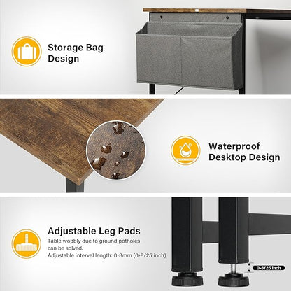 HealSmart 32/40/47 Home Office Writing Small Desk, Modern Simple Style PC Table with Storage Bag, 47 Inch, Brown/47 inch New Version