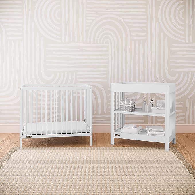 Graco Teddi 4-in-1 Convertible Mini Crib with Bonus Water-Resistant Mattress (White) – GREENGUARD Gold Certified, 2.75-Inch Mattress Included, Convenient Size, Easy 30-Minute Assembly