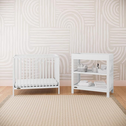 Graco Teddi 4-in-1 Convertible Mini Crib with Bonus Water-Resistant Mattress (White) – GREENGUARD Gold Certified, 2.75-Inch Mattress Included, Convenient Size, Easy 30-Minute Assembly
