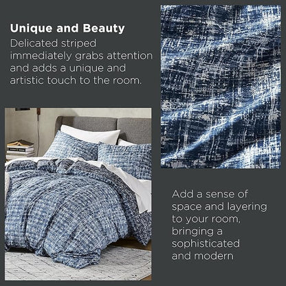 Hyde Lane Twin/Twin XL Kids Comforter Set, Blue Modern Farmhouse Aesthetic Bedding, Teen Boys Plaid Lines Pattern Bed Sets for All Season, 2 Pieces includes 1 Comforter, 1 Sham (66"x 90")
