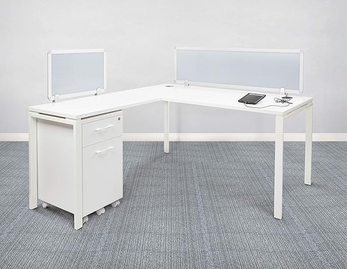 OSP Home Furnishings Designs Prado Complete L-Shaped Desk With Laminate Top and Metal Legs, White