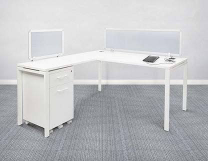 OSP Home Furnishings Designs Prado Complete L-Shaped Desk With Laminate Top and Metal Legs, White