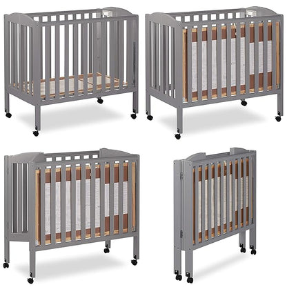 3 in 1 Portable Folding Stationary Side Crib in Steel Grey, Greenguard Gold Certified, Safety Wheels with Locking Casters, Convertible, 3 Mattress Heights