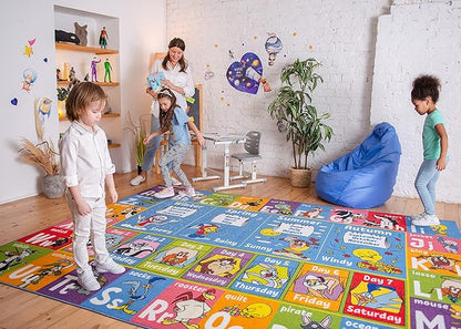KC Cubs | Looney Tunes ABC Alphabet, Seasons, Months and Days of The Week Educational Learning & Game Play Area Non Slip Boy & Girl Kids Rug Carpet for Children Bedroom, Toddler Classroom & Baby Mat