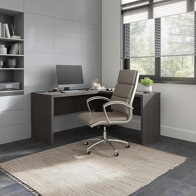 Bush Business Furniture Echo L Shape Desk with Wire Management | Corner Computer Table with Quick-to-Assemble Hardware | Home Office Credenza, 60W, Charcoal Maple