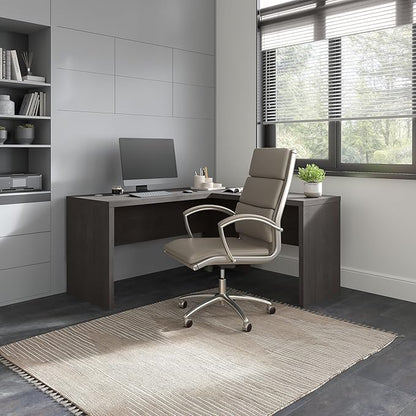 Bush Business Furniture Echo L Shape Desk with Wire Management | Corner Computer Table with Quick-to-Assemble Hardware | Home Office Credenza, 60W, Charcoal Maple