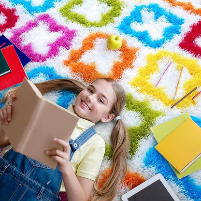 Tepook Fluffy Colorful Rug for Kids, Shaggy Soft Rainbow Area Rugs for Girls Bedroom, Indoor Modern Geometric Moroccan Rugs Plush Girls Kids Rug for Playroom Teens Room Nursery Home Decor, 4 X 6 ft