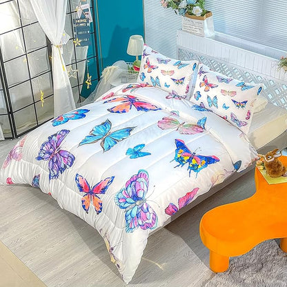 CVHOUSE Bedding Set, Queen, Butterfly Design for Girls Kids Teens, 1 Comforter and 2 Pillow Cases