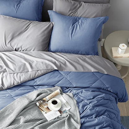 Bedsure Infinity Blue Twin Comforter Set - 5 Pieces Reversible Twin Bed in a Bag, Extra Long Twin Bed Set Infinity Blue and Grey with Comforters, Sheets, Pillowcase & Sham