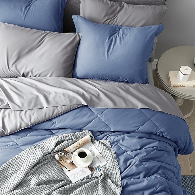 Bedsure Infinity Blue Full Size Comforter Set - 7 Pieces Reversible Full Bed in a Bag, Full Bed Set Infinity Blue and Grey with Comforters, Sheets, Pillowcases & Shams