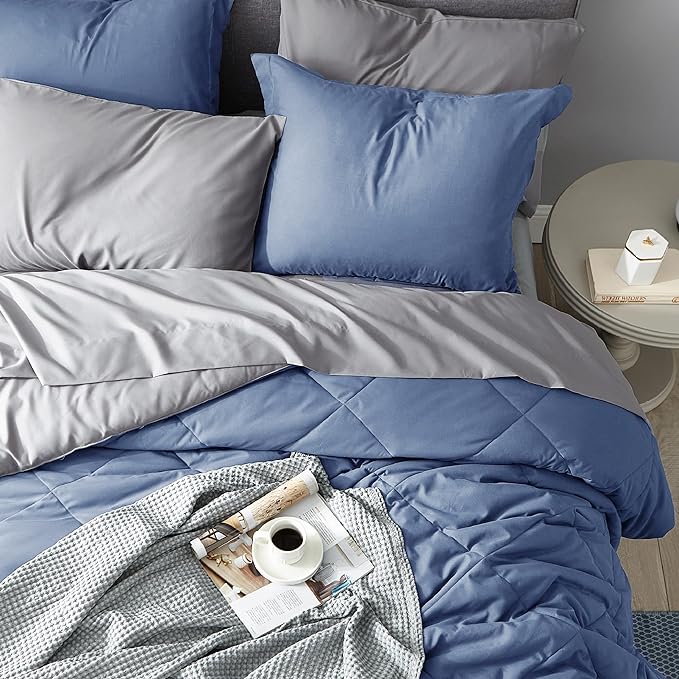 Bedsure Infinity Blue California King Size Comforter Set - 7 Pieces Reversible California King Bed in a Bag, California King Infinity Blue and Grey Bed Set with Comforters, Sheets, Pillowcases & Shams