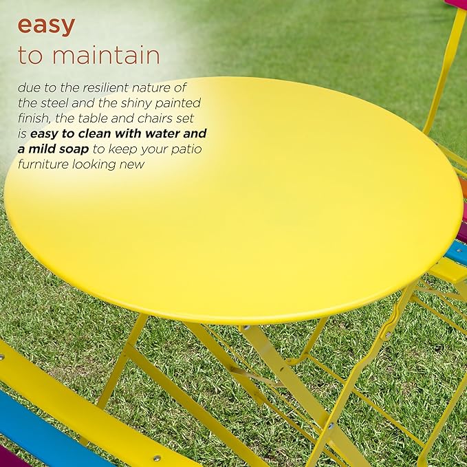 Alpine Corporation MSY114A Rainbow Metal Bistro Set w Two, Table: 24" L x 24" W x 28" H Chair: 16" L 18" W x 32" H