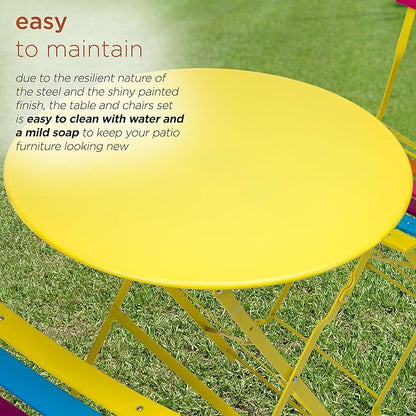 Alpine Corporation MSY114A Rainbow Metal Bistro Set w Two, Table: 24" L x 24" W x 28" H Chair: 16" L 18" W x 32" H