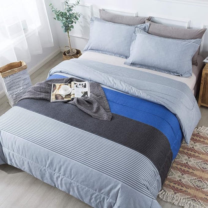 Andency Twin Comforter Set Blue (66x90 Inch), 2 Pieces Patchwork Striped Comforter Bed Sets for Boys, Soft Microfiber Down Alternative Comforter Bedding Set with Corner Loops