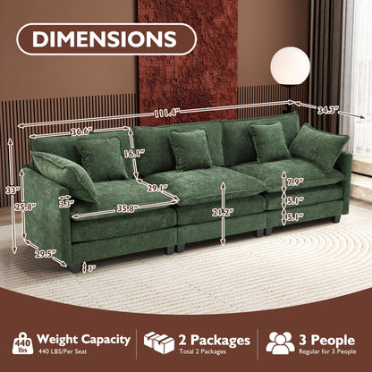 Ihanherry 111.4" L Shaped Modern Sofa Modular Sectional Cloud Couch with Ottoman, 4-Seat Chenille Deep Seat Sofa with Pillow for Living Room, Bedroom and Apartment, Beige