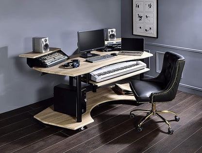 Acme Eleazar Wooden 3-Shelf Music Recording Studio Desk in Natural Oak