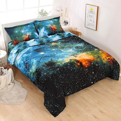 Wowelife Full Bedding Sets for Girls and Boys 5-Piece, Premium Galaxy Bed in a Bag, 3D Galaxy Comforter Set, Comfortable and Soft Kids Bedding Set(Full, Coloful Galaxy)