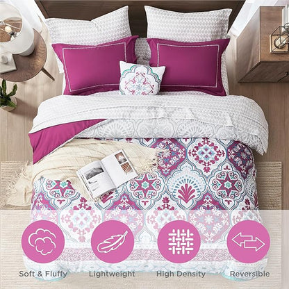 Degrees of Comfort Twin Complete Comforter Sets, Lattice Boho Bed in A Bag,Microfiber Bedding Set with Side Pockets, Matching Decorative Pillow, 6 Piece Purple