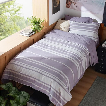 Bedsure Twin XL Comforter Set, Extra Long 5 Pieces Purple Striped Twin XL Bedding Sets, All Season Dorm Room Essentials with 1 Pillow Sham, Flat Sheet, Fitted Sheet and 1 Pillowcase