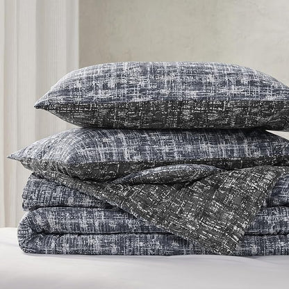 Hyde Lane Comforter King Size for Men, Grey Modern Farmhouse Aesthetic Soft Bedding Set, Masculine Plaid Lines Pattern Bed Sets for All Season, 3 Pieces includes 1 Comforter, 2 Shams (104"x 90")