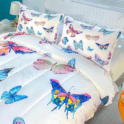 CVHOUSE Bedding Set, Full Size, Butterfly Design for Girls Kids Teens, 3Pcs Including Comforter and 2 Pillowcases