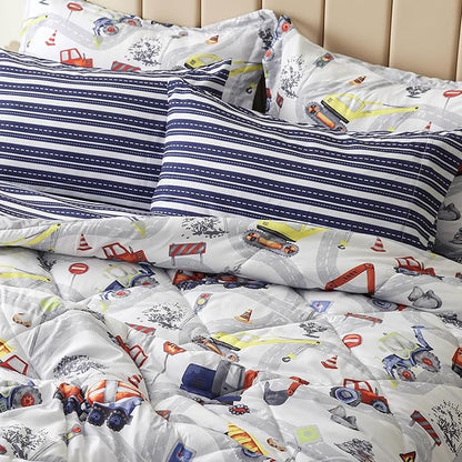 Truck Twin Comforter Set for Boys,5 Pieces Kids Bedroom Bedding Set with Sheets and Pillowcase,Super Soft Lightweight for All Seasons,Car,Machine Washable