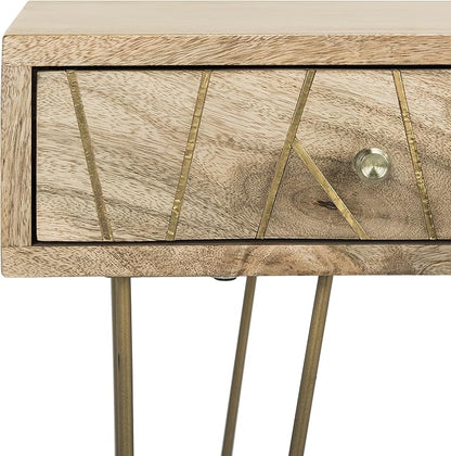 Safavieh Home Office Marigold Modern Natural and Brass 1-drawer Hairpin Leg Desk
