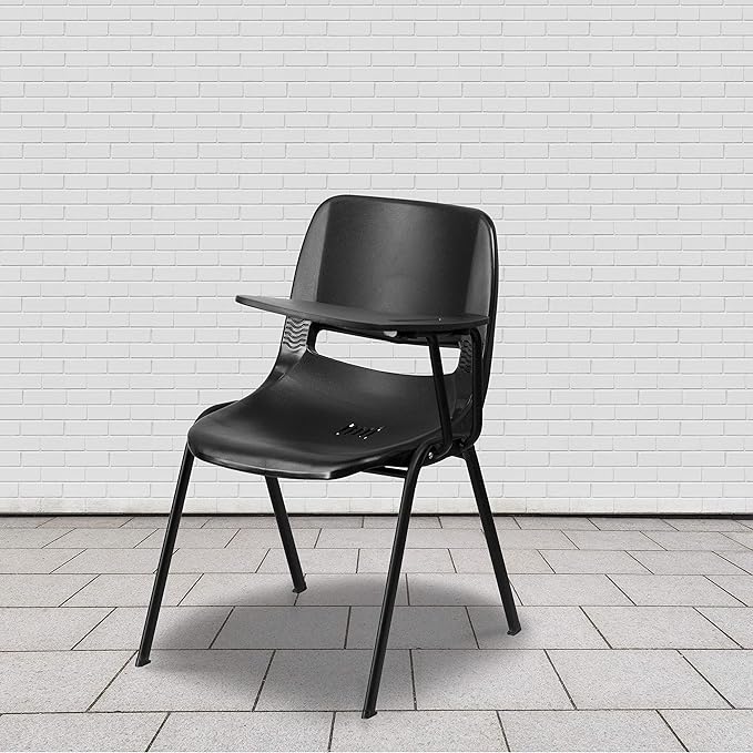 Flash Furniture Black Ergonomic Shell Chair with Left Handed Flip-Up Tablet Arm
