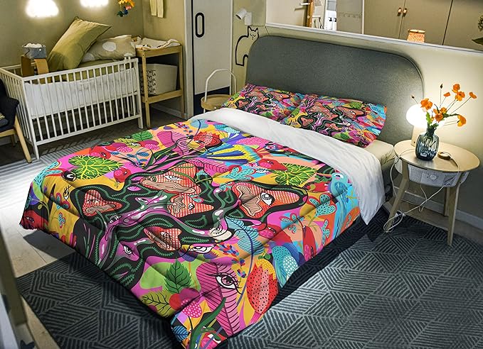 Sunnycitron Mushroom Twin Comforter Set for Girls Boys Colorful Mushroom Bedding Kids Comforter sets Mandala Mushroom Comforter for Twin Bed set - Fade Resistant(1 Comforter +2 Pillowcase)