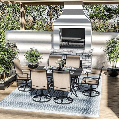 Pamapic 7 Pieces Patio Dining Set, Outdoor Dining Set for Garden Backyard Poolside Deck,Outdoor Table and Chairs Set with 6 Textilene Swivel Chairs,Beige